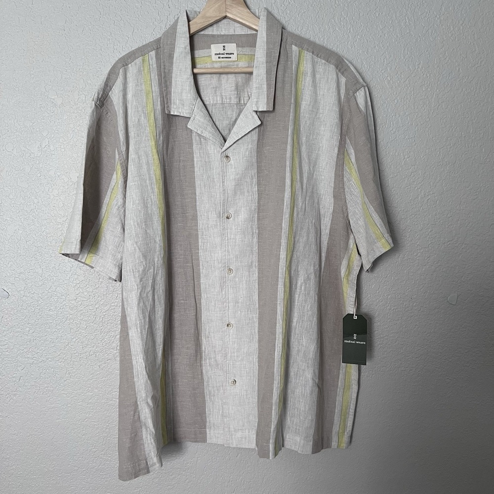 Men's NWT Mutual Weave Linen Cotton Blend Striped Shirt Size XXL Resort Wear